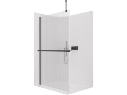 CERANO - Sprchová zástena Walk-in Onyx Top Cube Ľ/P - 8 mm - hranatá vzpera + polička/držiak na uteráky - čierna matná, ryhované sklo - 150x200 cm