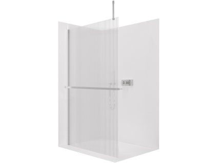 CERANO - Sprchová zástena Walk-in Onyx Top Cube Ľ/P - 8 mm - hranatá vzpera + polička/držiak na uteráky - chróm, ryhované sklo - 140x200 cm