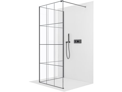 543148 cerano sprchova zastena walk in onyx corner cube l p 8 mm hranata vzpera cerna matna industrialni sklo 110x110 cm