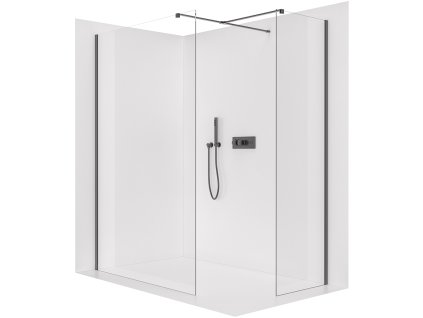 648532 cerano sprchova zastena walk in onyx t l p 8 mm hranata vzpera cerna matna transparentni sklo 110x30 cm