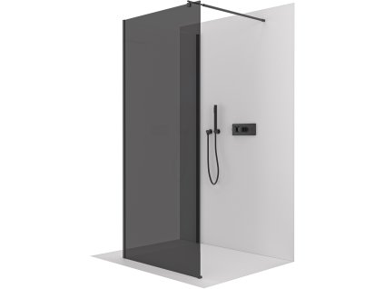 649969 2 cerano sprchova zastena walk in onyx corner round l p 8 mm kulata vzpera cerna matna grafitove sklo 100x40 cm