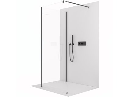 650125 2 cerano sprchova zastena walk in onyx corner round l p 8 mm kulata vzpera cerna matna transparentni sklo 110x40 cm