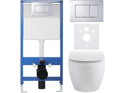 CERANO - Kompletný podomietkový WC set Lite/Dure - biela lesklá - WC tlačidlo Classic, chróm - predstenová inštalácia / sadrokartón - 51x35 cm