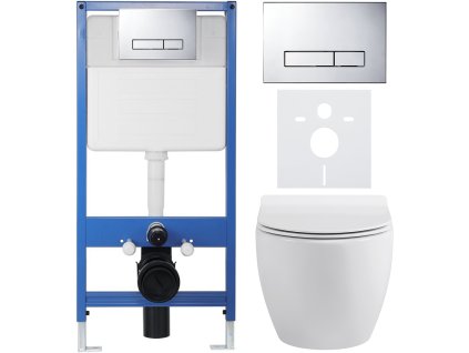 CERANO - Kompletný podomietkový WC set Lite/Dure - biela lesklá - WC tlačidlo Slim, chróm - predstenová inštalácia / sadrokartón - 51x35 cm