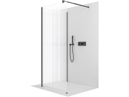 CERANO - Sprchová zástena Walk-in Onyx Corner Round Ľ/P - 8 mm - guľatá vzpera - čierna matná, ryhované sklo - 90x110x200 cm