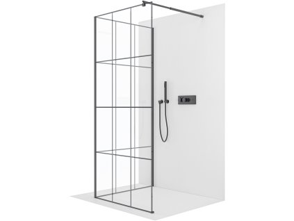 CERANO - Sprchová zástena Walk-in Onyx Corner Round Ľ/P - 8 mm - guľatá vzpera - čierna matná, industriálne sklo - 120x140x200 cm