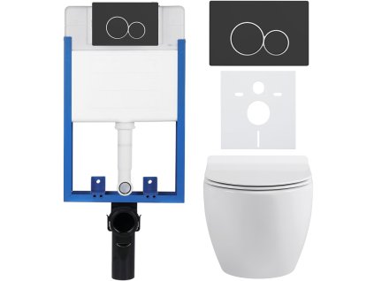 CERANO - Kompletný podomietkový WC set Lite/Dure - biela lesklá - WC tlačidlo Duo, čierna matná - na zamurovanie - 51,5x35 cm
