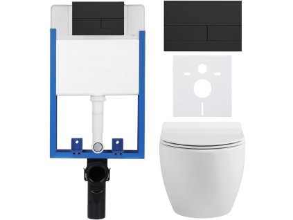 CERANO - Kompletný podomietkový WC set Lite/Dure - biela lesklá - WC tlačidlo Line, čierna matná - na zamurovanie - 51,5x35 cm