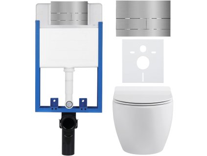 CERANO - Kompletný podomietkový WC set Lite/Dure - biela lesklá - WC tlačidlo Line, nerez - na zamurovanie - 51,5x35 cm