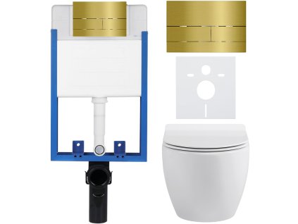 CERANO - Kompletný podomietkový WC set Lite/Dure - biela lesklá - WC tlačidlo Line, zlatá - na zamurovanie - 51,5x35 cm