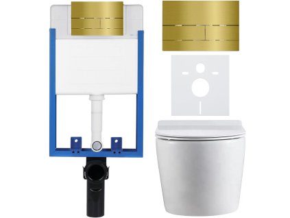 CERANO - Kompletný podomietkový WC set Lite/Felci - biela lesklá - WC tlačidlo Line, zlatá - na zamurovanie - 52,5x36 cm