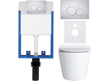 CERANO - Kompletný podomietkový WC set Lite/Norbi - biela lesklá - WC tlačidlo Duo, chróm - na zamurovanie - 48,5x36,5 cm