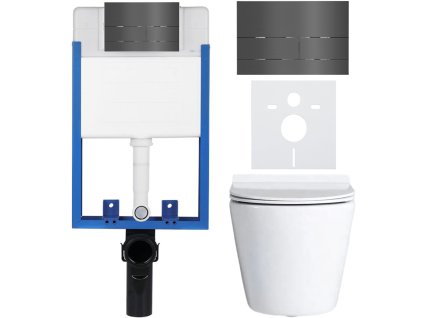 CERANO - Kompletný podomietkový WC set Lite/Norbi - biela lesklá - WC tlačidlo Line, tmavo šedá - na zamurovanie - 48,5x36,5 cm