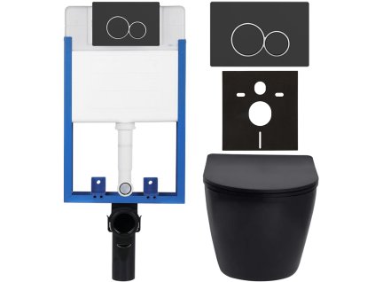 CERANO - Kompletný podomietkový WC set Lite/Verde - čierna matná - WC tlačidlo Duo, čierna matná - na zamurovanie - 49x36 cm