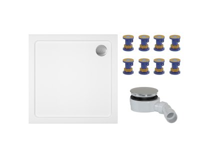 CERANO - Sprchový vaničkový set Piato - liaty mramor - biela lesklá - 90x90 cm + nožičky + sifón sprch.vaničky