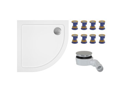 CERANO - Sprchový vaničkový set Piato - liaty mramor - biela lesklá - 80x80 cm + nožičky + sifón sprch.vaničky