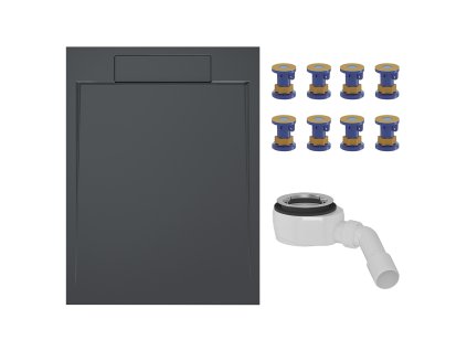 CERANO - Sprchová vanička z liateho mramoru obdĺžniková Loro - tmavo šedá - 120x90 + výškovo nastaviteľné / samolepiace nôžky - modrá / žltá - set / 8 ks