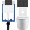 CERANO - Kompletný podomietkový WC set Lite/Felci - biela lesklá - WC tlačidlo Classic, čierne matné - na zamurovanie - 52,5x36 cm