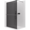 CERANO - Sprchová zástena Walk-in Onyx Round Ľ/P - 8 mm + polička/držiak na uteráky - guľatá vzpera - čierna matná, grafitové sklo - 150x200 cm