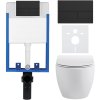 CERANO - Kompletný podomietkový WC set Lite/Dure - biela lesklá - WC tlačidlo Line, čierna matná - na zamurovanie - 51,5x35 cm