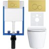 CERANO - Kompletný podomietkový WC set Lite/Norbi - biela lesklá - WC tlačidlo Duo, zlatá - na zamurovanie - 48,5x36,5 cm