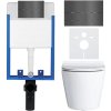 CERANO - Kompletný podomietkový WC set Lite/Norbi - biela lesklá - WC tlačidlo Line, tmavo šedá - na zamurovanie - 48,5x36,5 cm