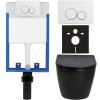 CERANO - Kompletný podomietkový WC set Lite/Verde - čierna lesklá - WC tlačidlo Duo, biela - na zamurovanie - 49x36 cm