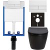 CERANO - Kompletný podomietkový WC set Lite/Verde - čierna lesklá - WC tlačidlo Line, biela - na zamurovanie - 49x36 cm