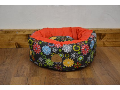Cerino pelíšek NEST ovál 60cm x 55cm x 18cm kytka červená - voděodolná látka