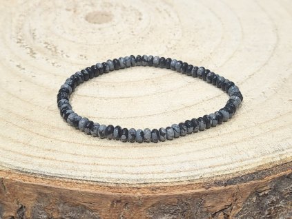Obsidián vločkový, náramek, 3-4mm - rondelky
