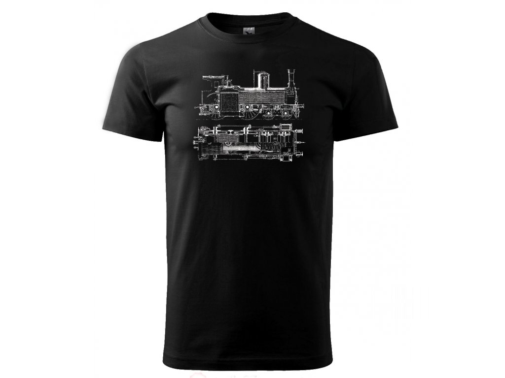 Parní lokomotiva - tričko s potiskem - Černé triko