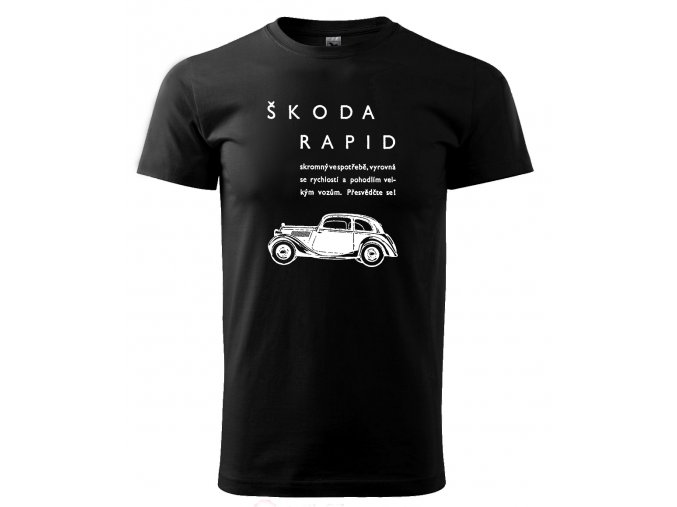 Černé tričko s potiskem auto Škoda Rapid