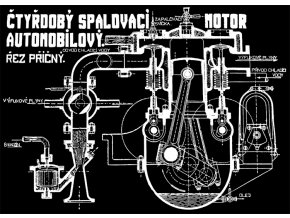 Řez motorem, čtyřdobý spalovací - tričko s potiskem
