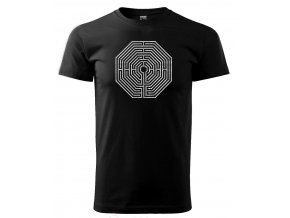 Černé tričko s potiskem labyrint