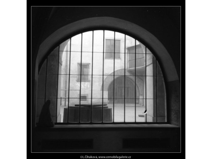 Nádvoří skrz okno (59-7), Praha 1959 , černobílý obraz, stará fotografie, prodej