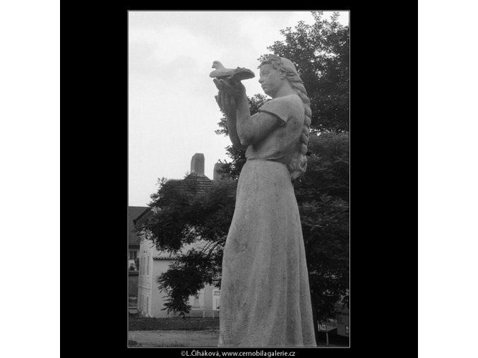 Dívka s holubicí (665-3), Praha 1960 červen, černobílý obraz, stará fotografie, prodej