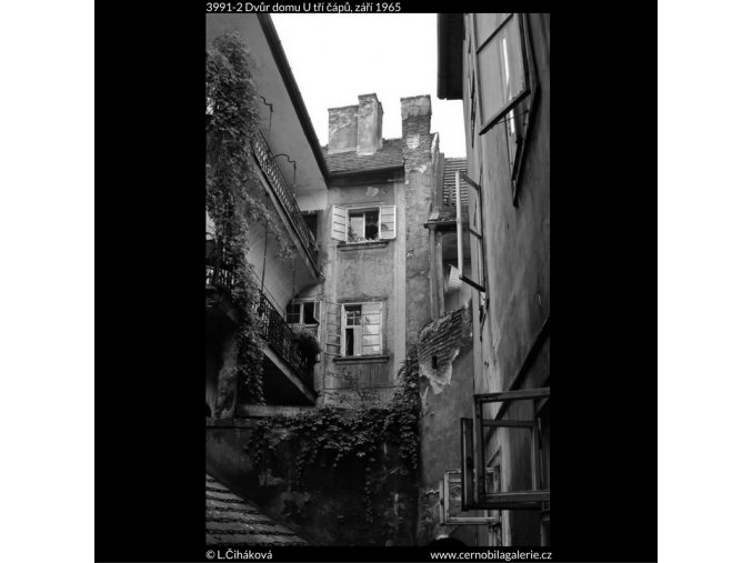 Dvůr domu U tří čápů (3991-2), Praha 1965 září, černobílý obraz, stará fotografie, prodej