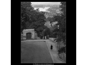 Pohled z Černé věže k Vltavě (919), žánry - Praha 1960 , černobílý obraz, stará fotografie, prodej