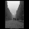 Zapadající slunce v ulici (587), žánry - Praha 1960 březen, černobílý obraz, stará fotografie, prodej