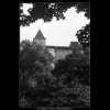 Černá věž mezi listovím (359-2), Praha 1959 , černobílý obraz, stará fotografie, prodej