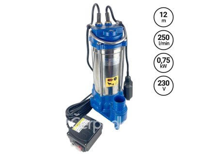 PUMPA blue line PQD7-12-1.1QGF 230V kalové čerpadlo s řezákem, s plovákem, ovládací skříňka, kabel 10m