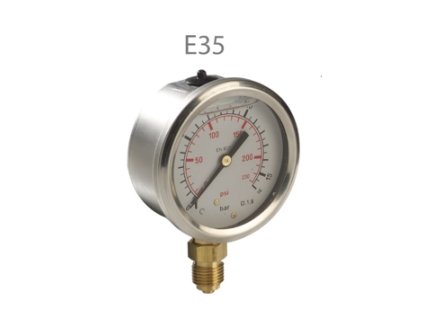 Manometr nerez glycerin 1/4" boční, 0-6 bar, spodní, E35, 63mm