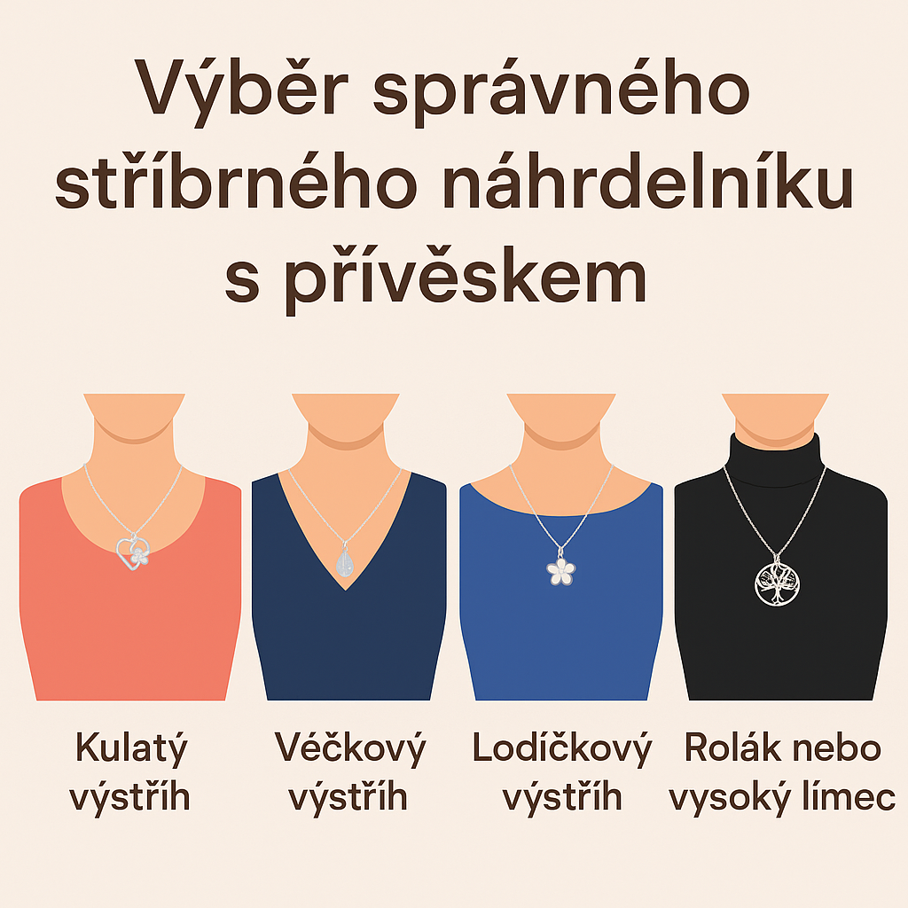 Jak vybrat stříbrný náhrdelník s přívěskem podle tvaru výstřihu