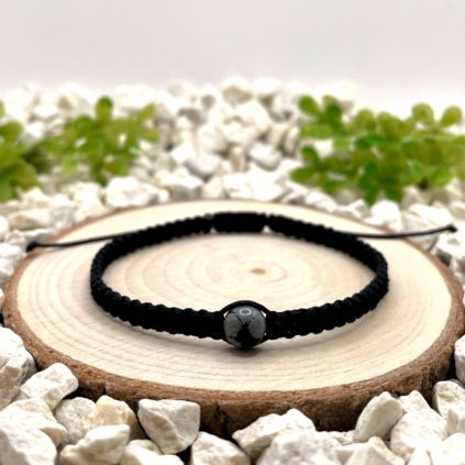 Macramé pletený náramek s obsidiánem vločkovým