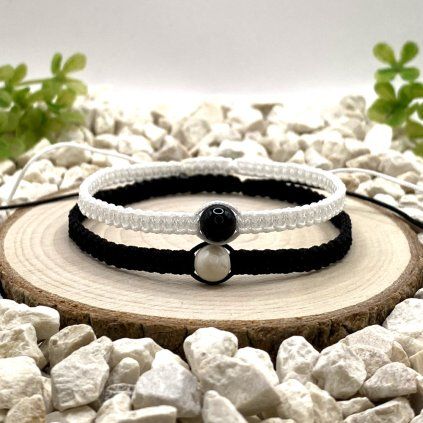 Párové macramé náramky obsidián a magnezit