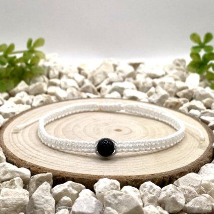 Macramé náramek obsidián černý