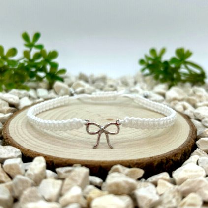 Macrame náramek stříbrná mašlička