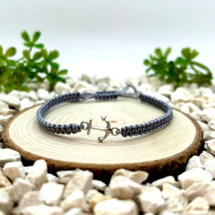 Macrame náramek stříbrná kotva