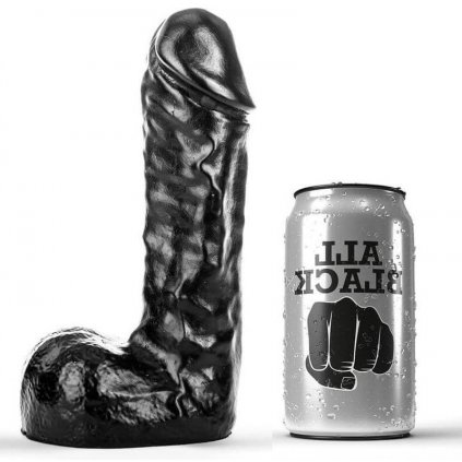 Anál - vagína univerzální černé dildo 19 cm s koulemi