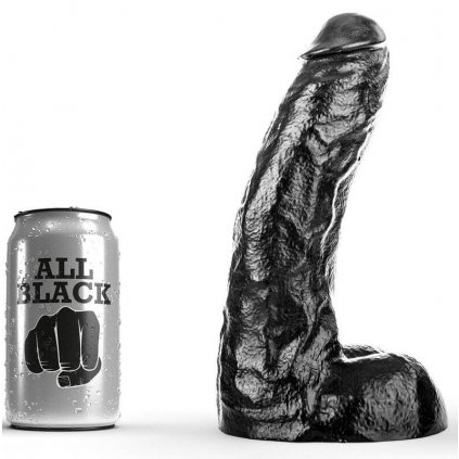 Anál - vagína univerzální černé dildo 25,5 cm s koulemi